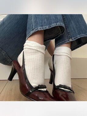 Burgundy Mary Jane Heels with Black Trim
